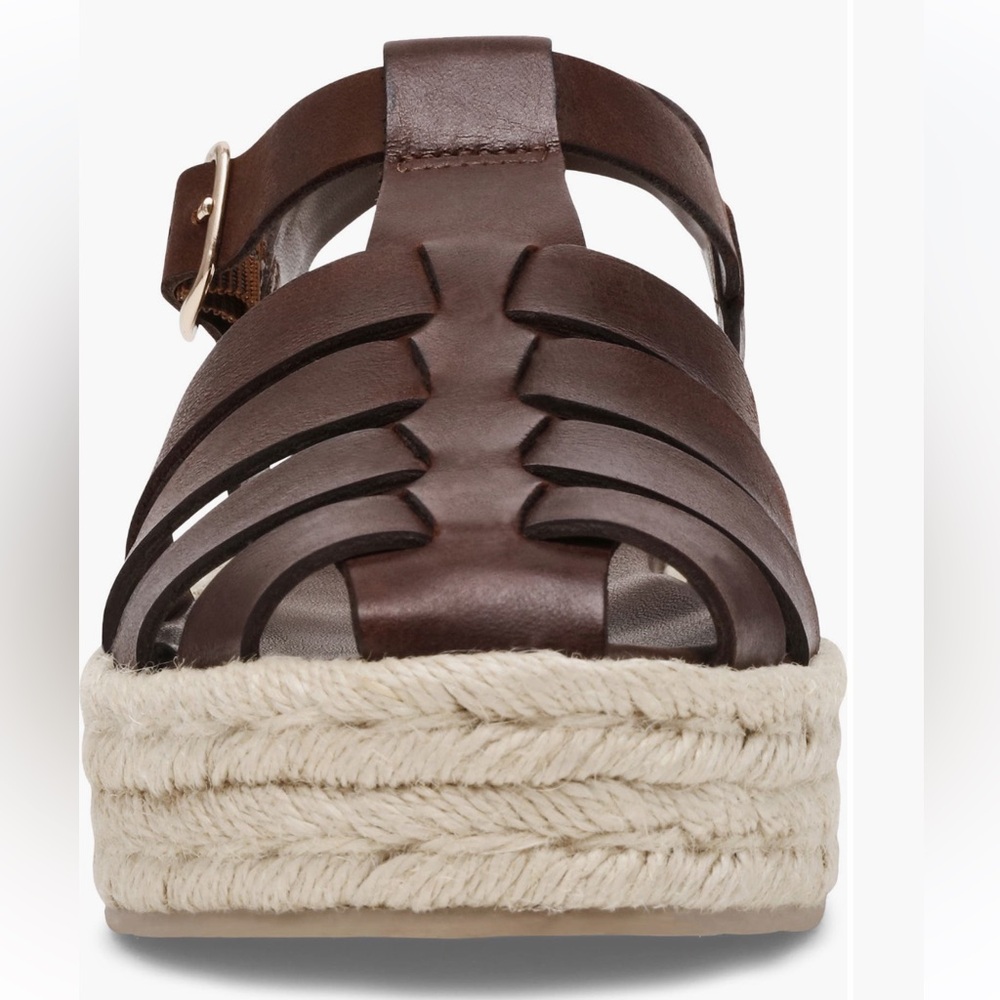 New Steve Madden Marlin Brown Leather Braided Espadrille Platform Sandals - Picture 4 of 7